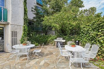 Outdoor patio with table and chairs